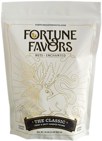 two pound bag of Fortune Favors The Classic candied pecans