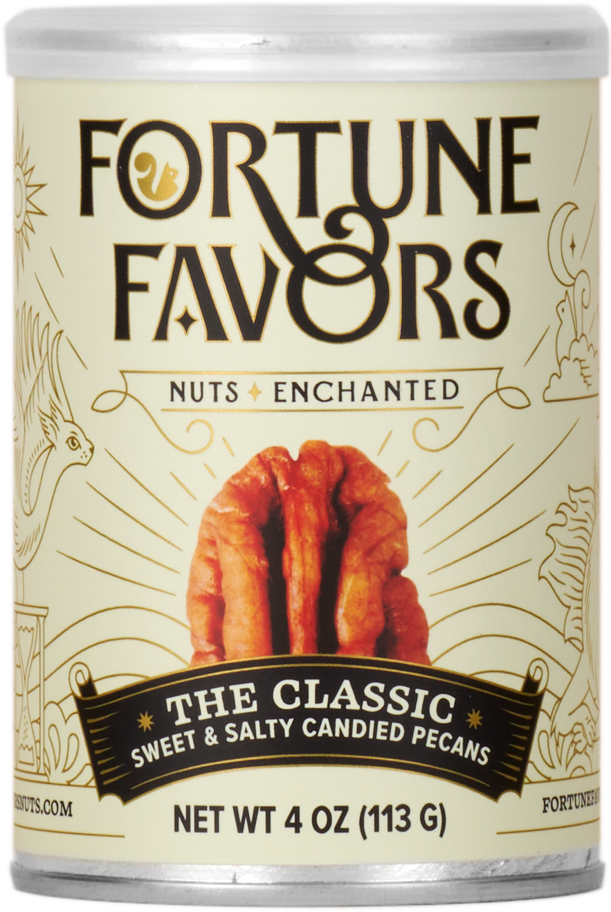 The Classic Candied Pecans 4oz white and gold can