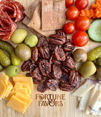 Fortune Favors The Classic on Charcuterie Board with olives, pickles, cheese and veggies